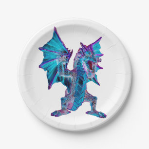 Lebendige Fantasy-Feier Aqua-Drache Schimmern Pappteller