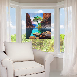 Lebendige Farben einsame Bäume auf einer Klippe Fensteraufkleber