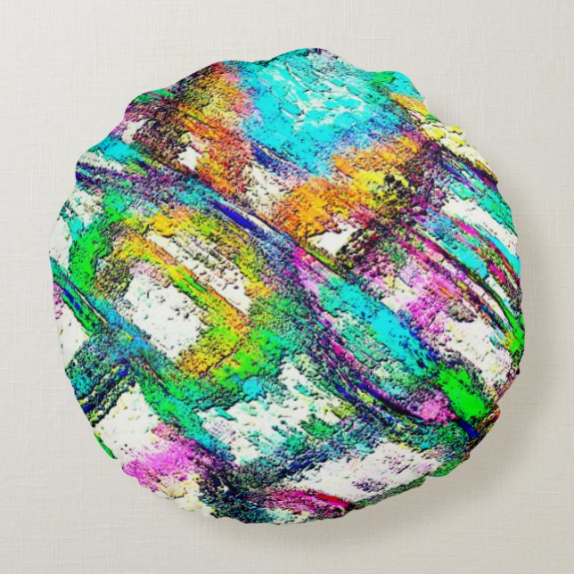 Lebendige Farben - Rustikal und grob wie Raub Rundes Kissen (Rückseite)