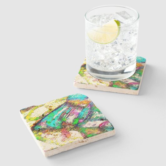 Lebendige Farben - Rustikal und grob wie Raub Steinuntersetzer (Seitenansicht)