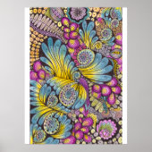Lebendige farbenfrohe Boho-Blumen-Feder-Doodle-Kun Poster (Vorne)