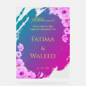 Lebendige farbenfrohe florale Muslime Nikkah Begrü Acrylschild (Vorderseite)