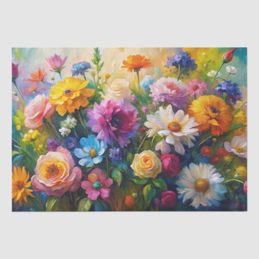 Lebendige farbenfrohe Frühlingsblumen Decoupage Seidenpapier (Vorderseite)