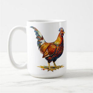 Lebendige farbenfrohe Hahn-Illustrationskunst Kaffeetasse