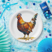 Lebendige farbenfrohe Hahn-Illustrationskunstwerk Pappteller (Party)