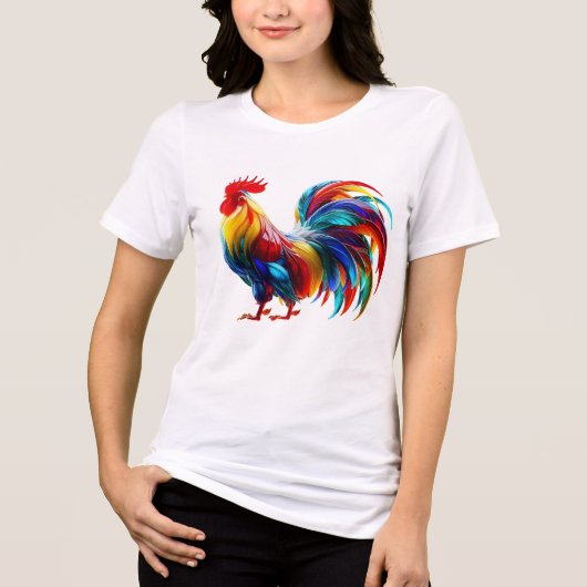 Lebendige farbenfrohe Hahn-Kunst Tri-Blend Shirt (Vorderseite)