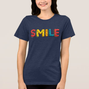 Lebendige farbenfrohe "LÄCHELN"-Typografie auf Nav Tri-Blend Shirt