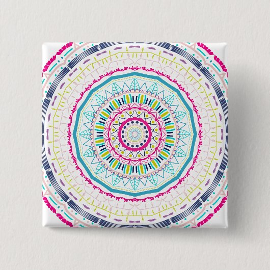 Lebendige farbenfrohe Mandala-Kunst Button (Vorderseite)