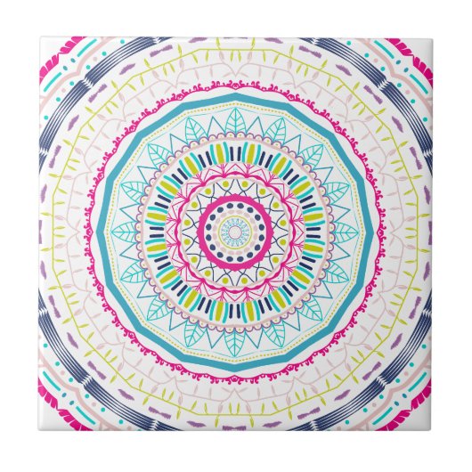 Lebendige farbenfrohe Mandala-Kunst Fliese (Vorderseite)