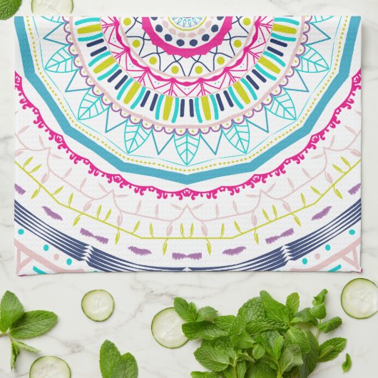 Lebendige farbenfrohe Mandala-Kunst Geschirrtuch (Gefaltet)