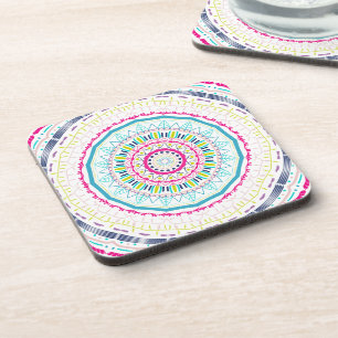Lebendige farbenfrohe Mandala-Kunst Getränkeuntersetzer