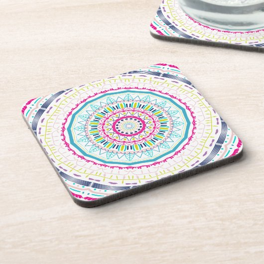 Lebendige farbenfrohe Mandala-Kunst Getränkeuntersetzer (Linke Seite)