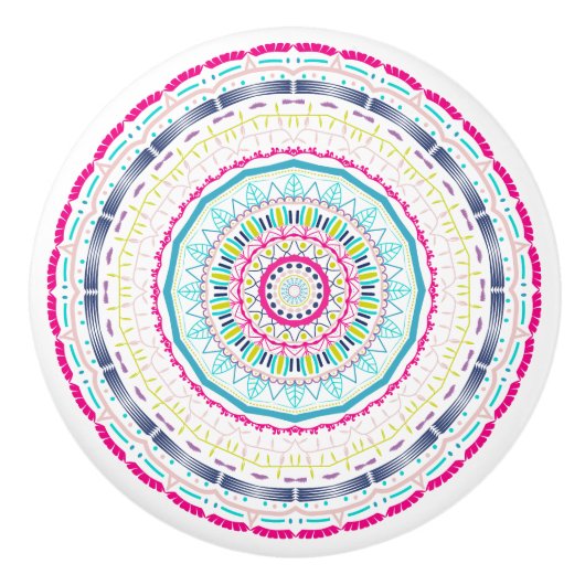 Lebendige farbenfrohe Mandala-Kunst Keramikknauf (Vorderseite)