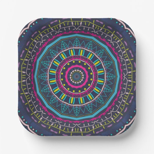 Lebendige farbenfrohe Mandala-Kunst Pappteller (Vorderseite)
