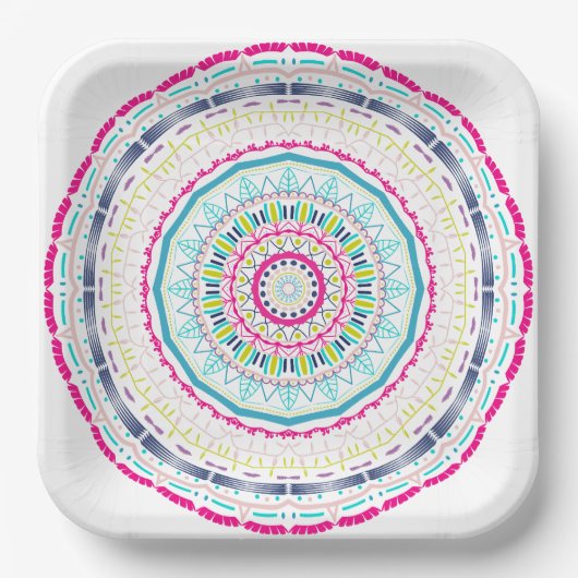 Lebendige farbenfrohe Mandala-Kunst Pappteller (Vorderseite)