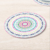 Lebendige farbenfrohe Mandala-Kunst Runder Pappuntersetzer (Angewinkelt)