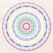 Lebendige farbenfrohe Mandala-Kunst Runder Pappuntersetzer (Vorderseite)