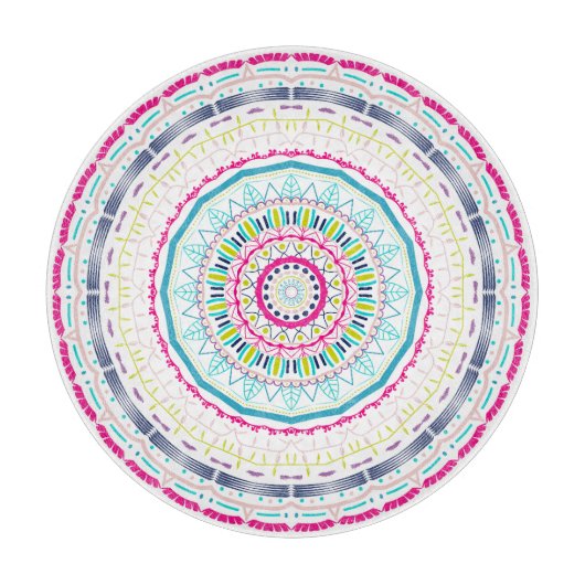 Lebendige farbenfrohe Mandala-Kunst Schneidebrett (Vorderseite)