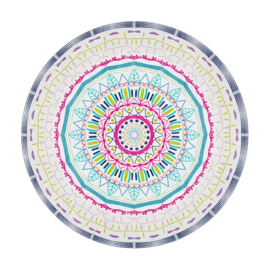 Lebendige farbenfrohe Mandala-Kunst Schneidebrett (Vorderseite)