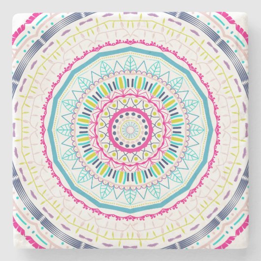 Lebendige farbenfrohe Mandala-Kunst Steinuntersetzer (Vorderseite)
