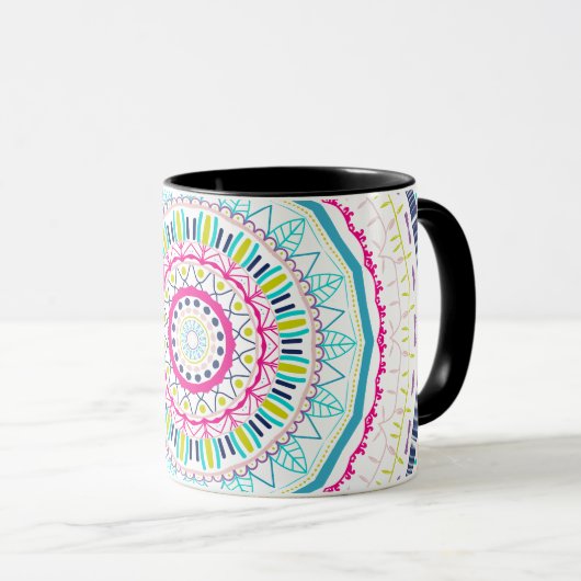 Lebendige farbenfrohe Mandala-Kunst Tasse (VorderseiteRechts)