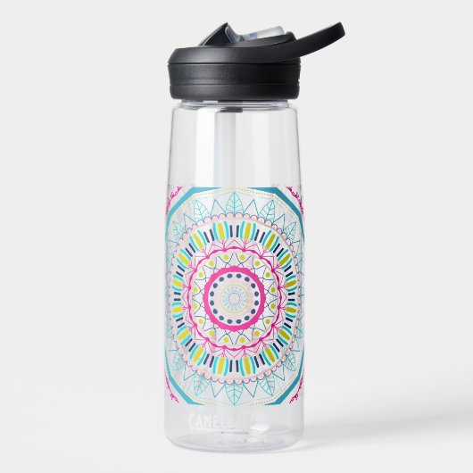 Lebendige farbenfrohe Mandala-Kunst Trinkflasche (Links)