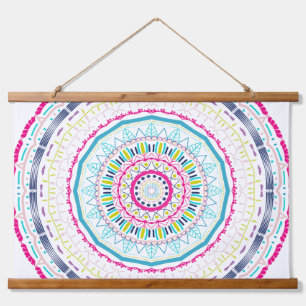 Lebendige farbenfrohe Mandala-Kunst Wandteppich Mit Holzrahmen