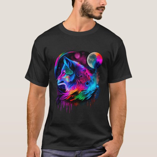 Lebendige farbenfrohe Paint Wolf-Gefechtsdschaft T-Shirt (Vorderseite)