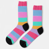 Lebendige farbenfrohe Retro-Streifen Socken (Linkes Detail)