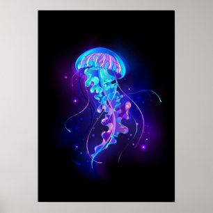 Lebendige Farbglühende Qualle Poster
