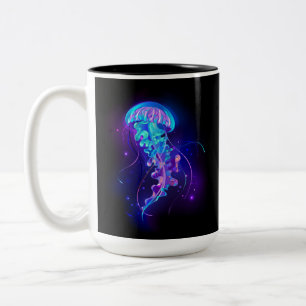 Lebendige Farbglühende Qualle Zweifarbige Tasse