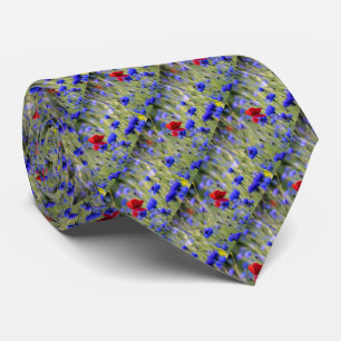 Lebendige Farbige Blaue Kornblumen Rote Mohnblume Krawatte