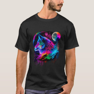 Lebendige Farbige Malerei Wolfsgesicht Wildnis T-Shirt