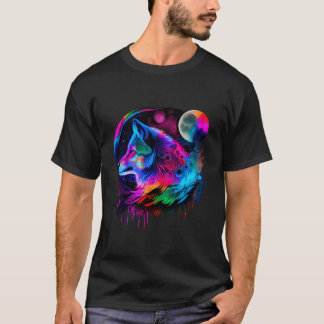 Lebendige Farbige Malerei Wolfsgesicht Wildnis T-Shirt