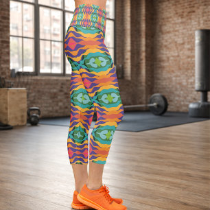 Lebendige Farbige Wellenförmige Geometrische Gestr Capri Leggings