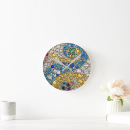 Lebendige Farbmosaik Kunst  Runde Wanduhr