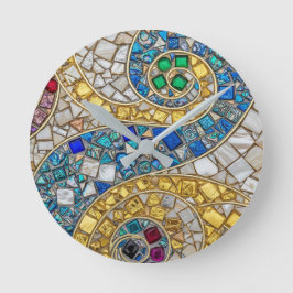 Lebendige Farbmosaik Kunst  Runde Wanduhr
