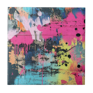 Lebendige Farbspritzer-Graffiti Pink Gelb Blau Fliese