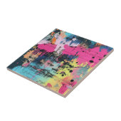 Lebendige Farbspritzer-Graffiti Pink Gelb Blau Fliese (Seite)