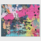 Lebendige Farbspritzer-Graffiti Pink Gelb Blau Geschenkpapier (Flach)