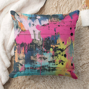 Lebendige Farbspritzer-Graffiti Pink Gelb Blau Kissen