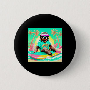 Lebendige Faultier-Surf-Grafik Lustige Strandszene Button