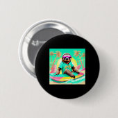 Lebendige Faultier-Surf-Grafik Lustige Strandszene Button (Vorne & Hinten)