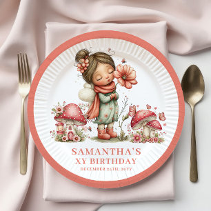 Lebendige Fee 5. Geburtstag Röte Blumen Papier Tel Pappteller