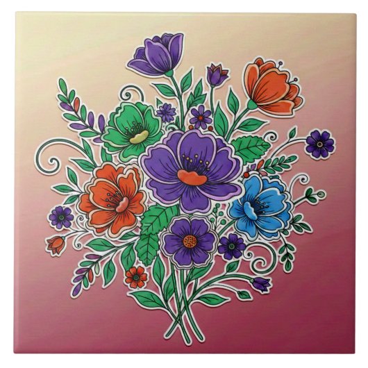 Lebendige Florale Bouquet-Illustration Fliese (Vorderseite)