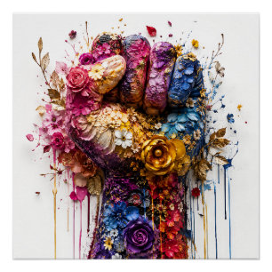 Lebendige Florale Faust Kunst: Stärke Und Widersta Poster