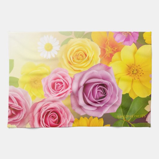 Lebendige florale Gradientkunst – Pink Gelb Lila Geschirrtuch (Horizontal)