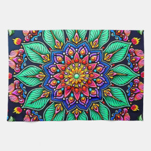 Lebendige florale Mandala-Kunst Geschirrtuch