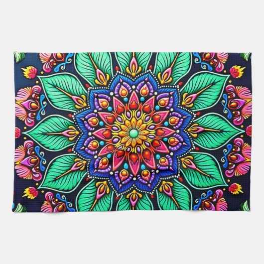 Lebendige florale Mandala-Kunst Geschirrtuch (Horizontal)