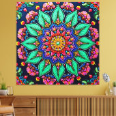 Lebendige florale Mandala-Kunst Leinwanddruck (Insitu (Wohnzimmer))